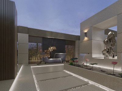 新中式屋顶花园3D模型下载